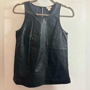 NWOT J. Crew Black Faux Leather PU Crewneck Tank Top 2
